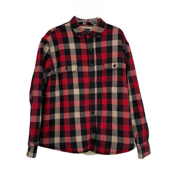 J Crew Flannel Shirt Jacket Mens Size XL Sherpa Lined Plaid Mercantile Heavy - Picture 2 of 9